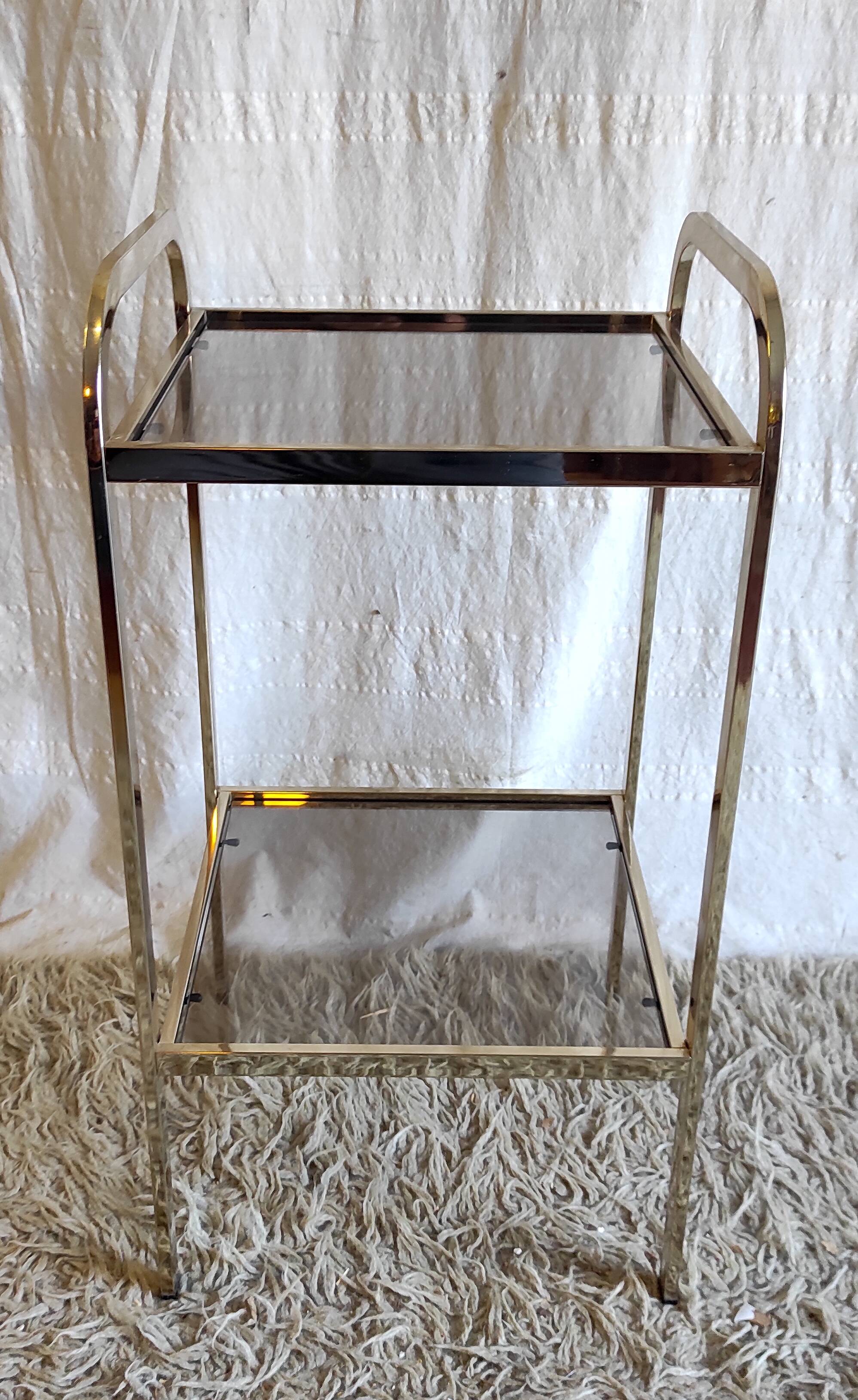 Gold metal and smoked glass side table - 1970s/80s