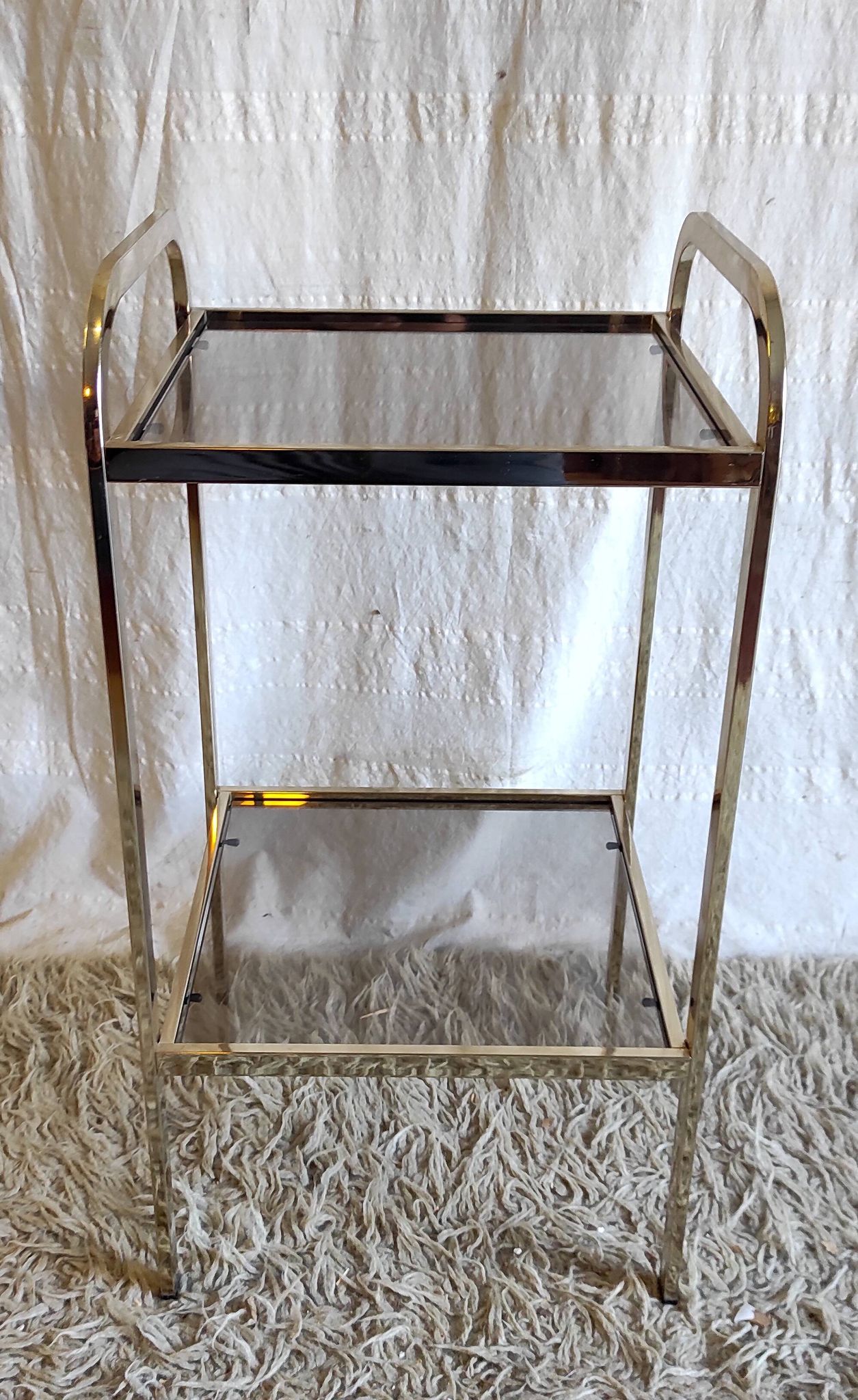 Gold metal and smoked glass side table - 1970s/80s