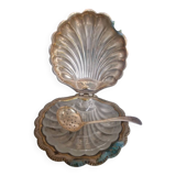 Silver-plated metal butter/shell caviar dish