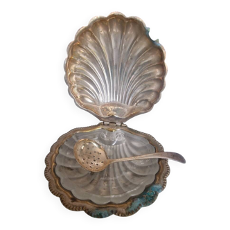 Silver-plated metal butter/shell caviar dish