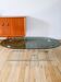 Oval coffee table in smoked glass and chrome, original double S design base, 1970.