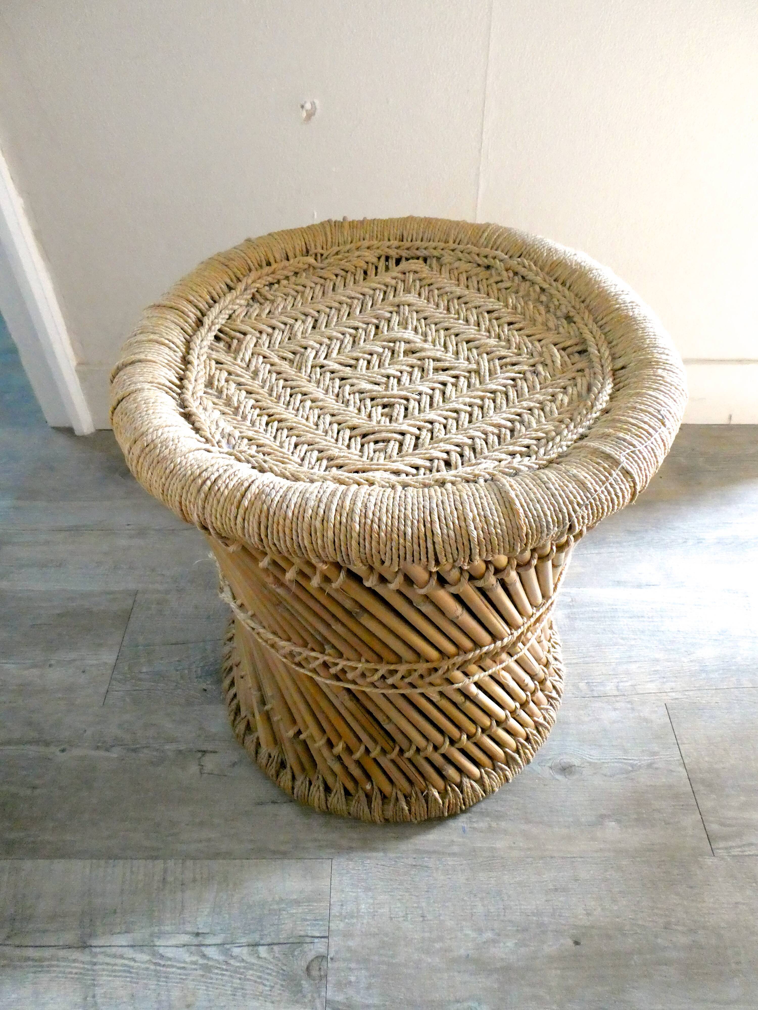 Tabouret en rotin et corde des années 70