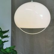 Vintage Meblo White Pendant Lamp: 1970s Italian Space Age Lighting