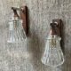 Pair of 60s teak and molded glass sconces
