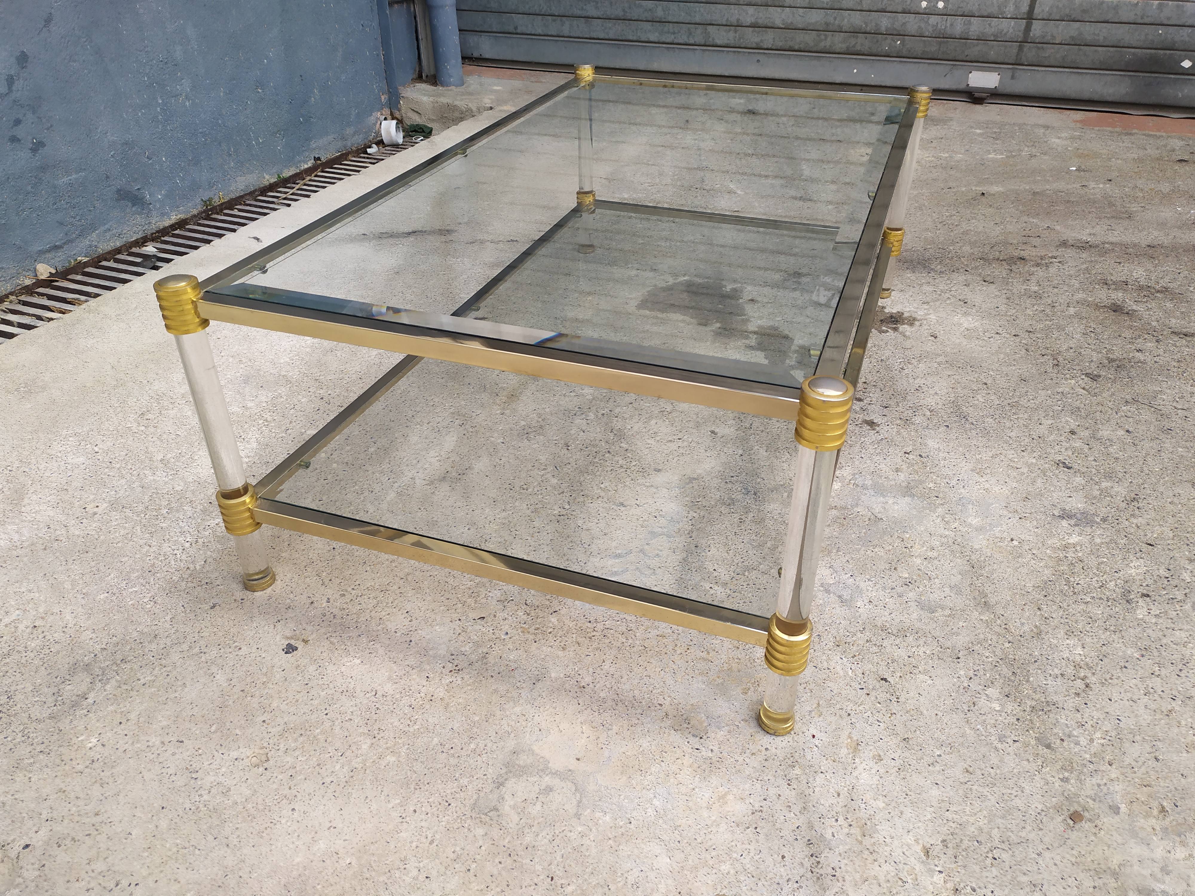 Table basse double plateau verre vintage