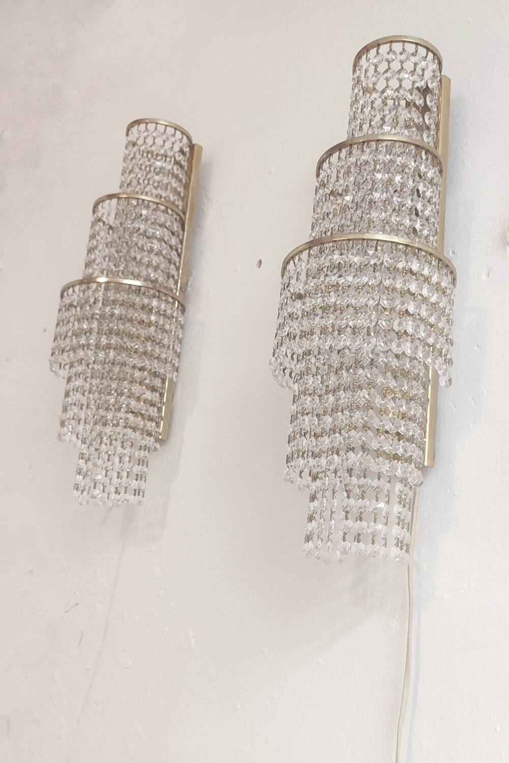 Pair of crystal appliques. France, 1970s.