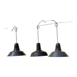 Three industrial suspensions in black and white enamelled sheet metal large format