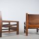 Set of French armchairs in olive wood with saddle leather, 1970s