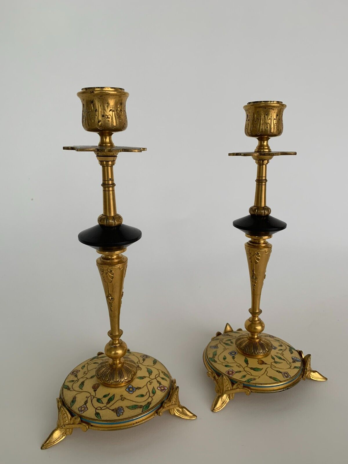 Pair of candlesticks Napoleon III in bronze cloisonné XIXth Barbedienne