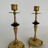Pair of candlesticks Napoleon III in bronze cloisonné XIXth Barbedienne