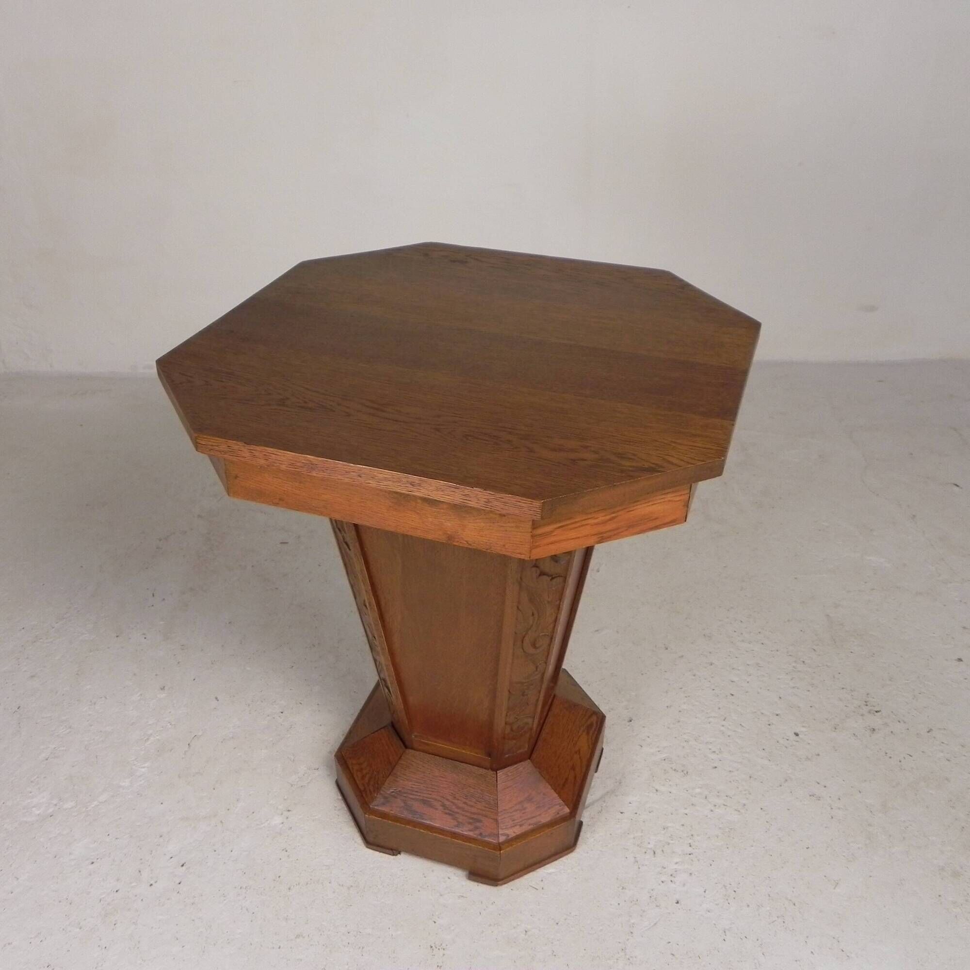 Table d'appoint octogonale Art Déco, chêne, années 1930