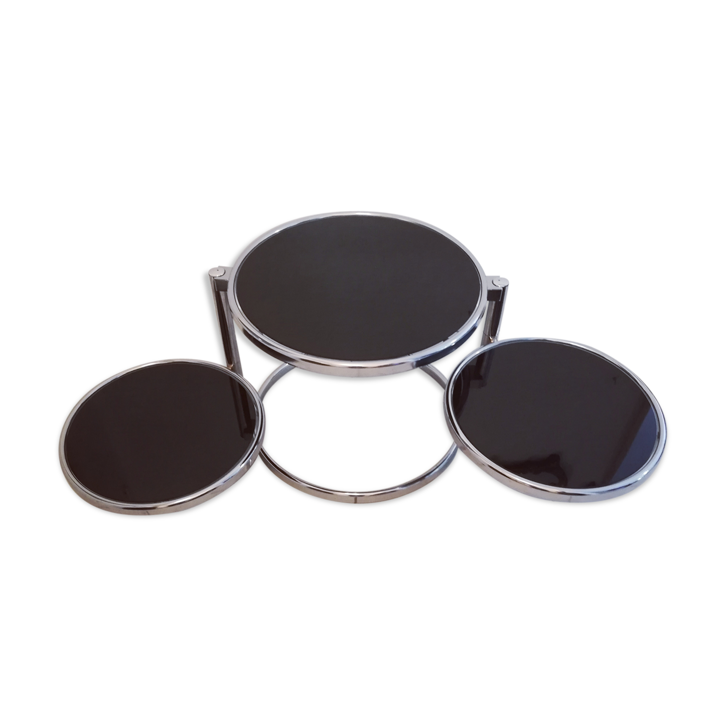 Round coffee table 3 black tempered glass trays