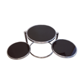 Round coffee table 3 black tempered glass trays