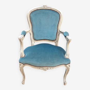 Fauteuil Louis XV bleu canard