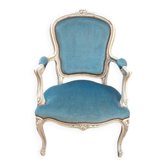 Fauteuil Louis XV bleu canard