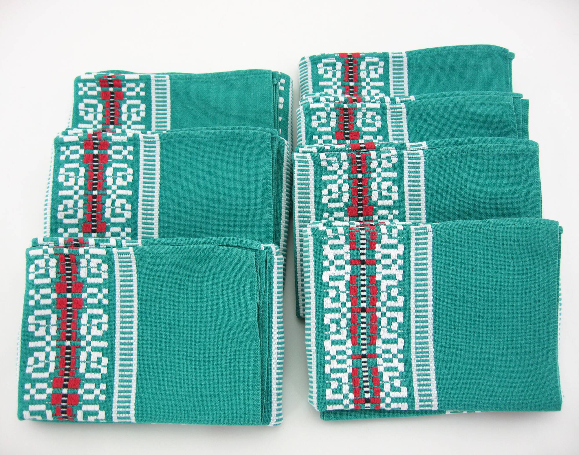 7 green cotton napkins - Basque Country France - vintage 60s