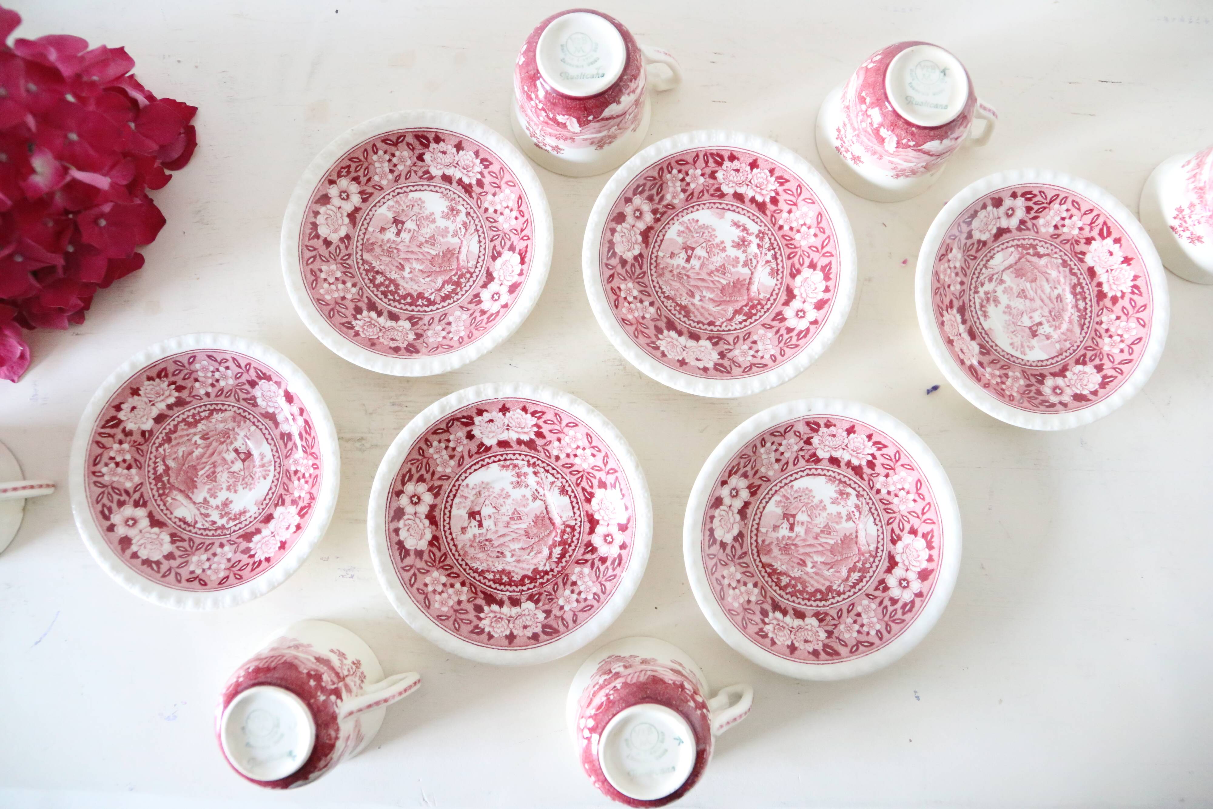 Set of 6 coffee cups and saucers, Villeroy & Boch, Rusticana rose model
