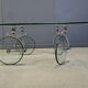 Glass coffee table with wheels, 1980s