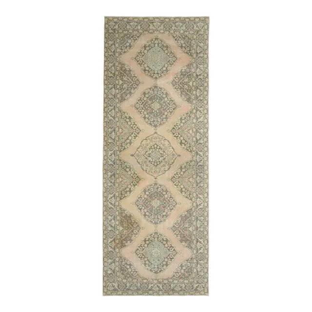 1970s Vintage Turkish Oushak Handmade Wool Cotton Orange Runner Rug 147x386