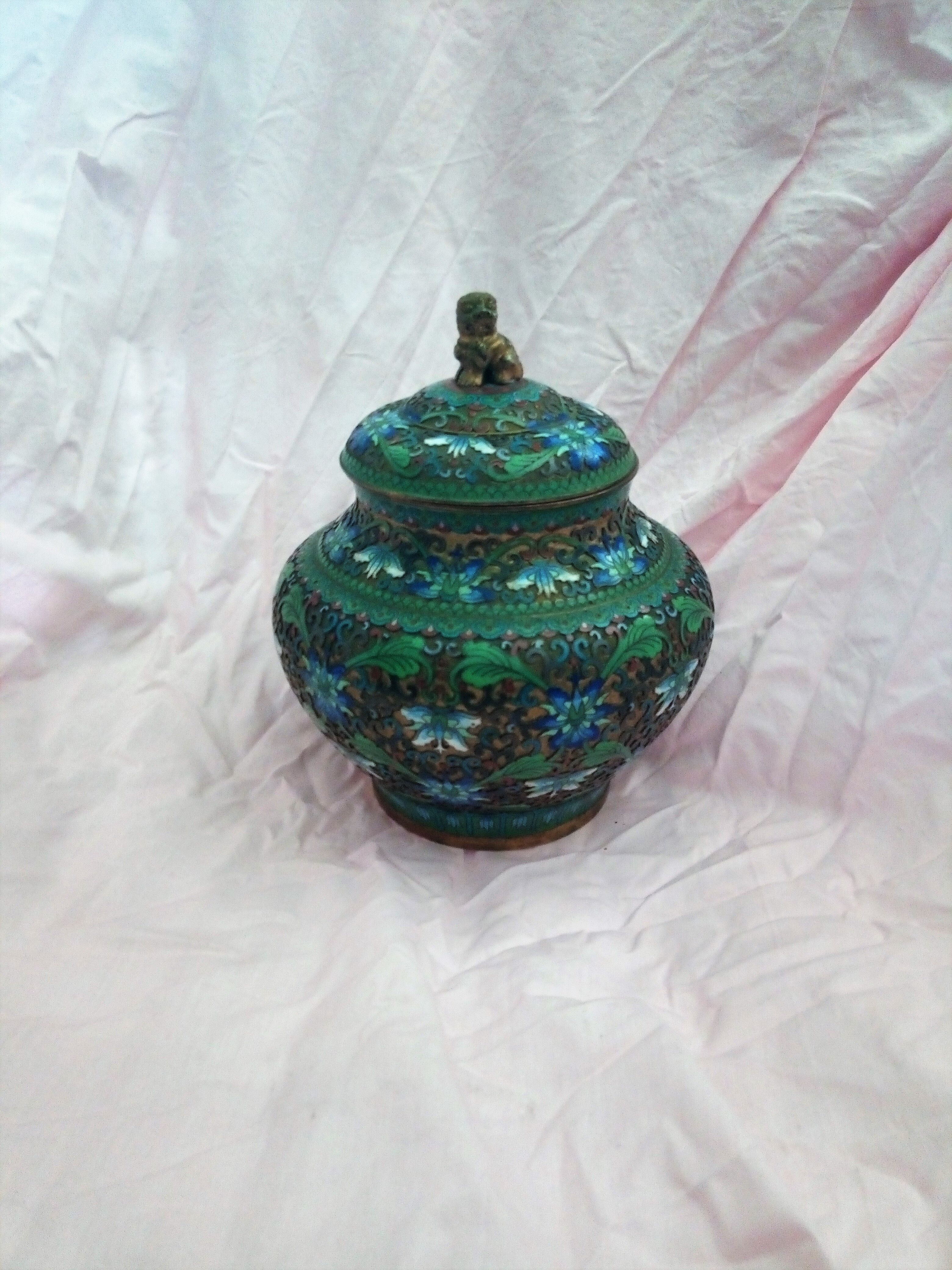 Pot covered in enamelled bronze
