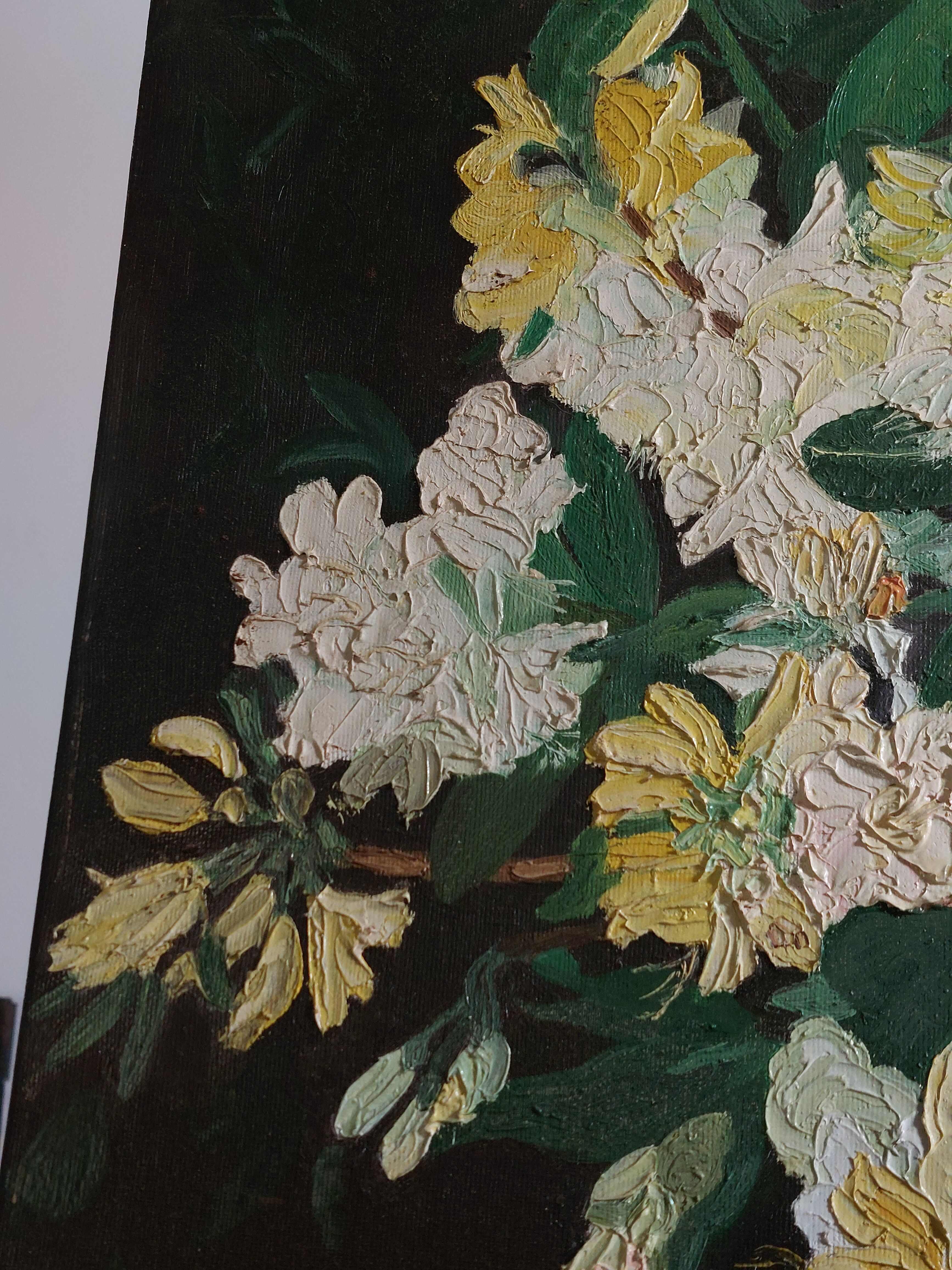 Peinture à l'huile, pastel vintage "bouquet de fleurs"