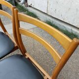 Pair of Scandinavian chairs in teak and black skaï, 60s