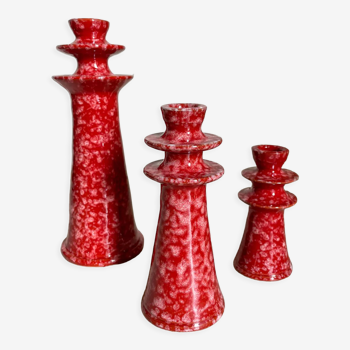 Set of ceramic candle holders tamegroute red