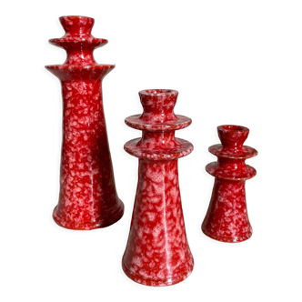 Set of ceramic candle holders tamegroute red