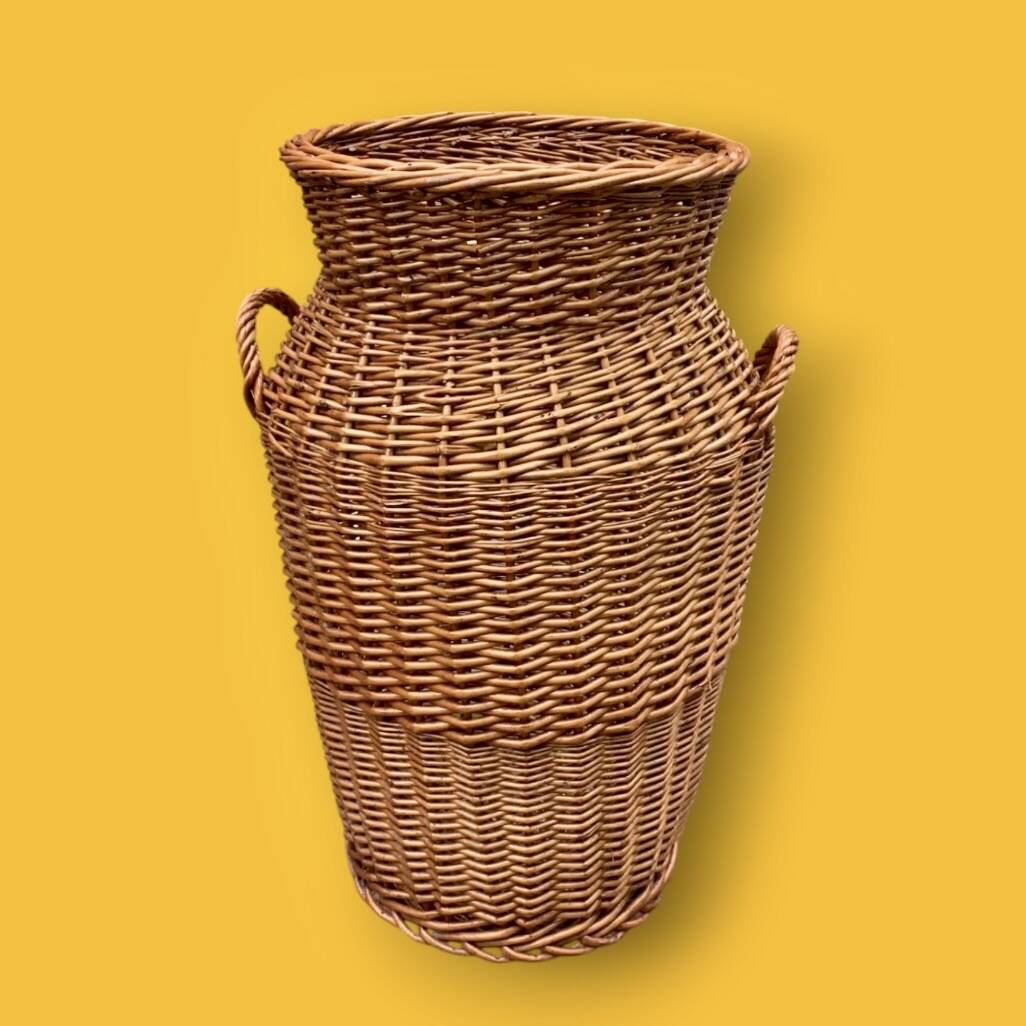 Large antique woven wicker basket – amphora shape – circa 1950