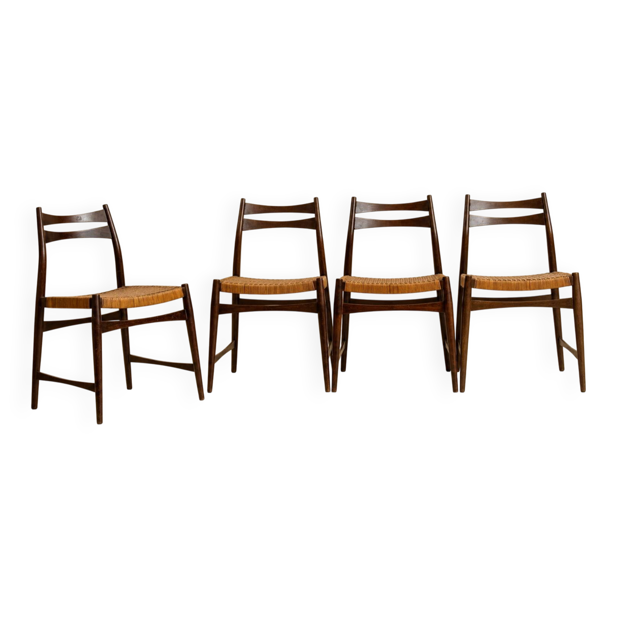 Set of 4 caned Scandinavian chairs — Denmark, 1980s