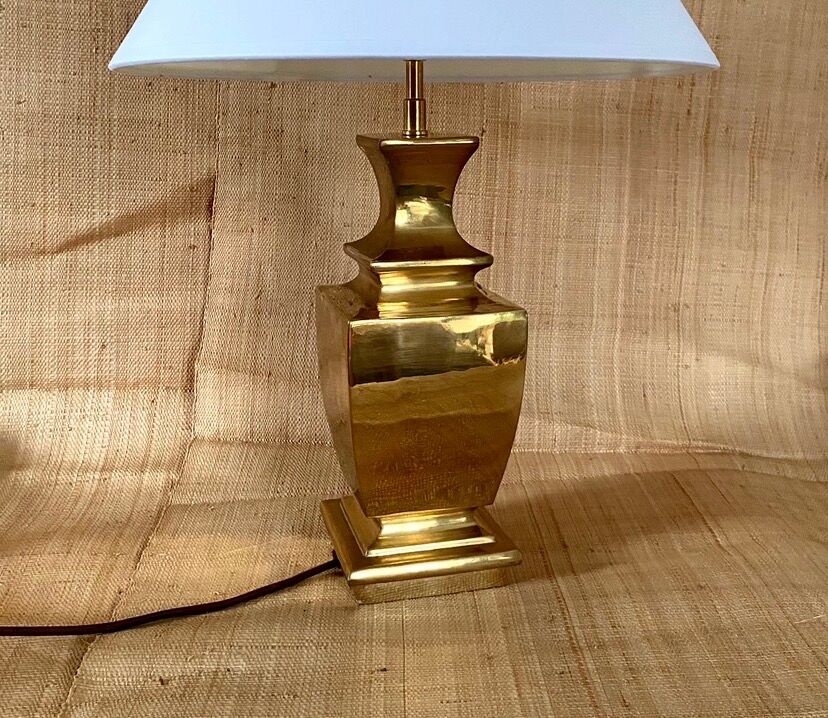 Golden lamp "Regina", 2 m fabric cable, cotton shade