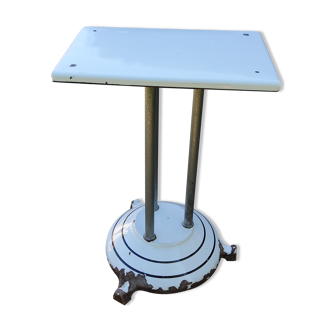 High art deco pedestal table in enamelled and chromed metal from the 30s