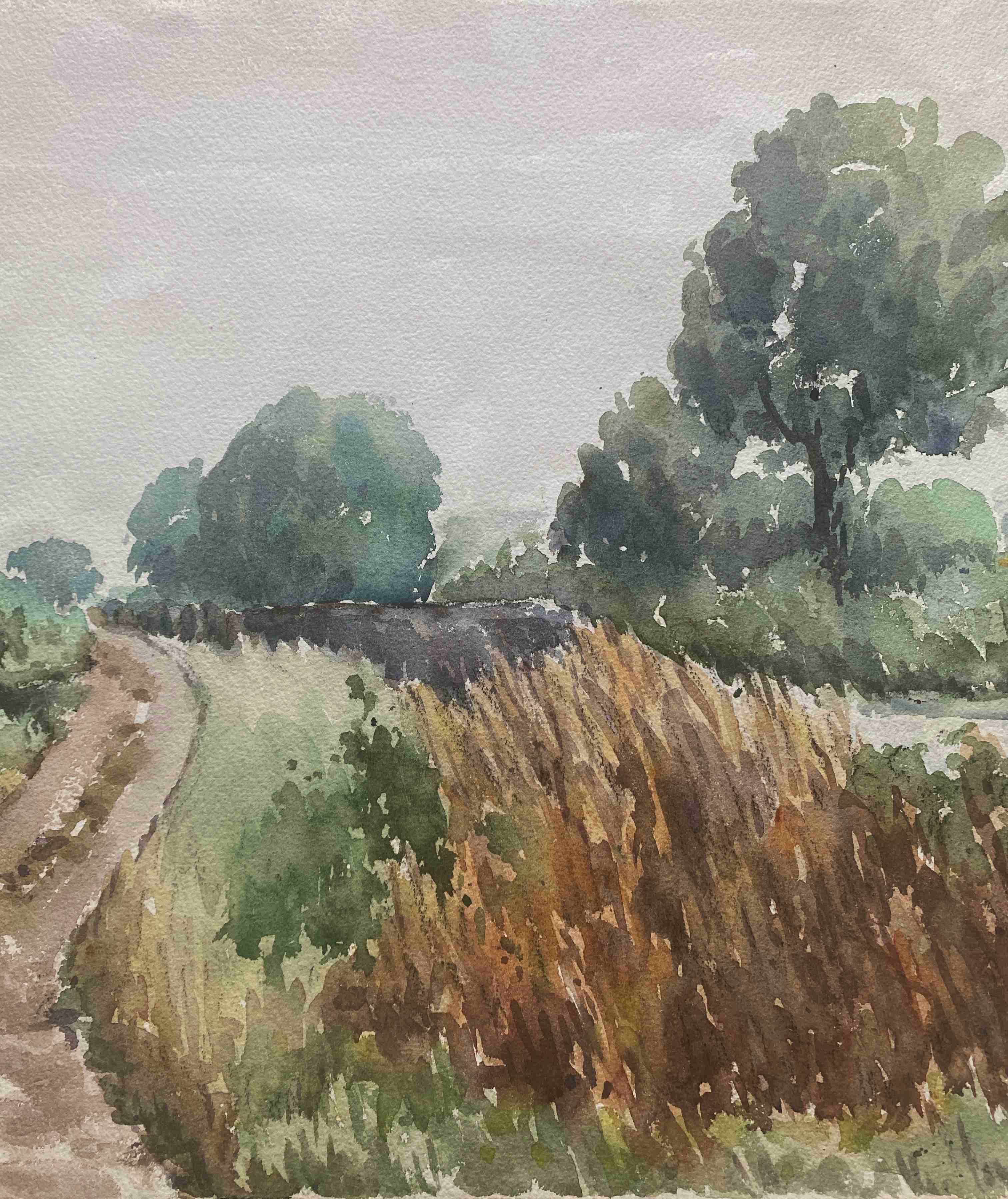 Watercolour painting Maurice Thevenin (1895-1967) Moulin rouge Doubs Jura