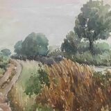 Watercolour painting Maurice Thevenin (1895-1967) Moulin rouge Doubs Jura