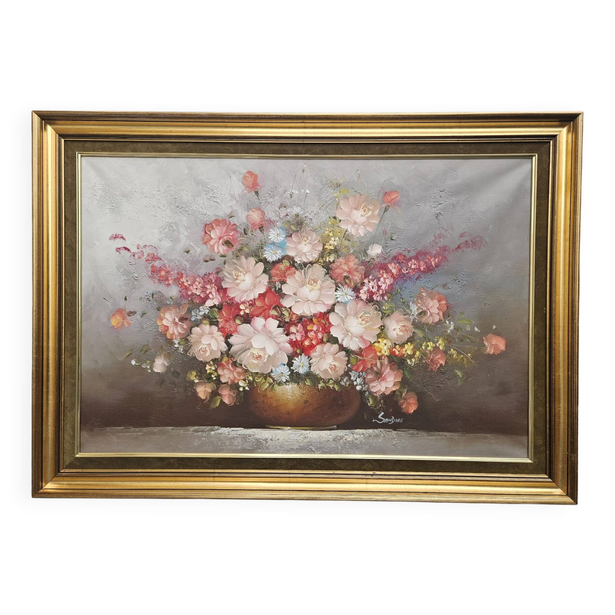 Huile sur toile signée Sanders – Bouquet de fleurs