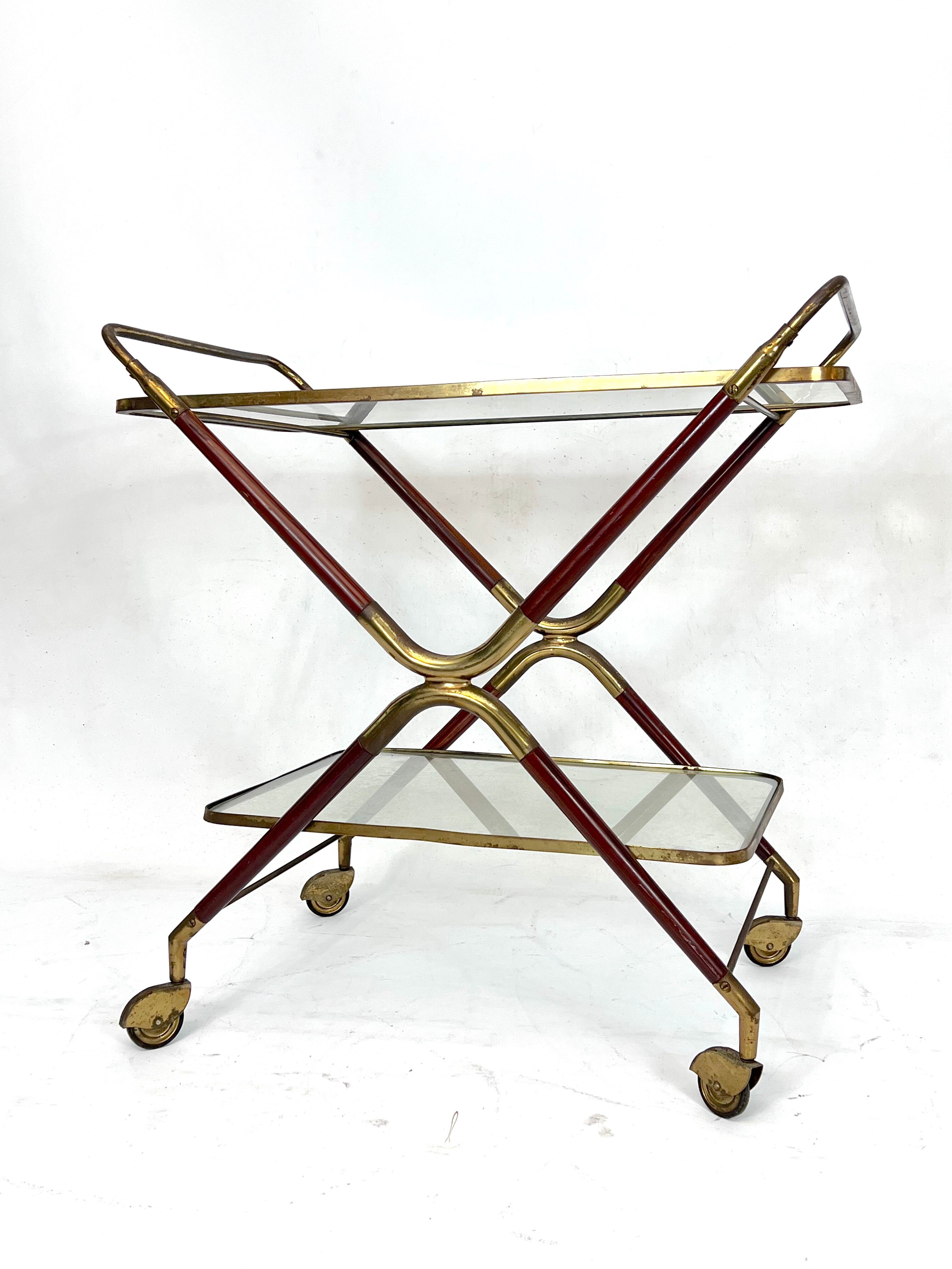 Mid-century brass and wood bar cart, Italy 1950s