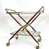 Mid-century brass and wood bar cart, Italy 1950s