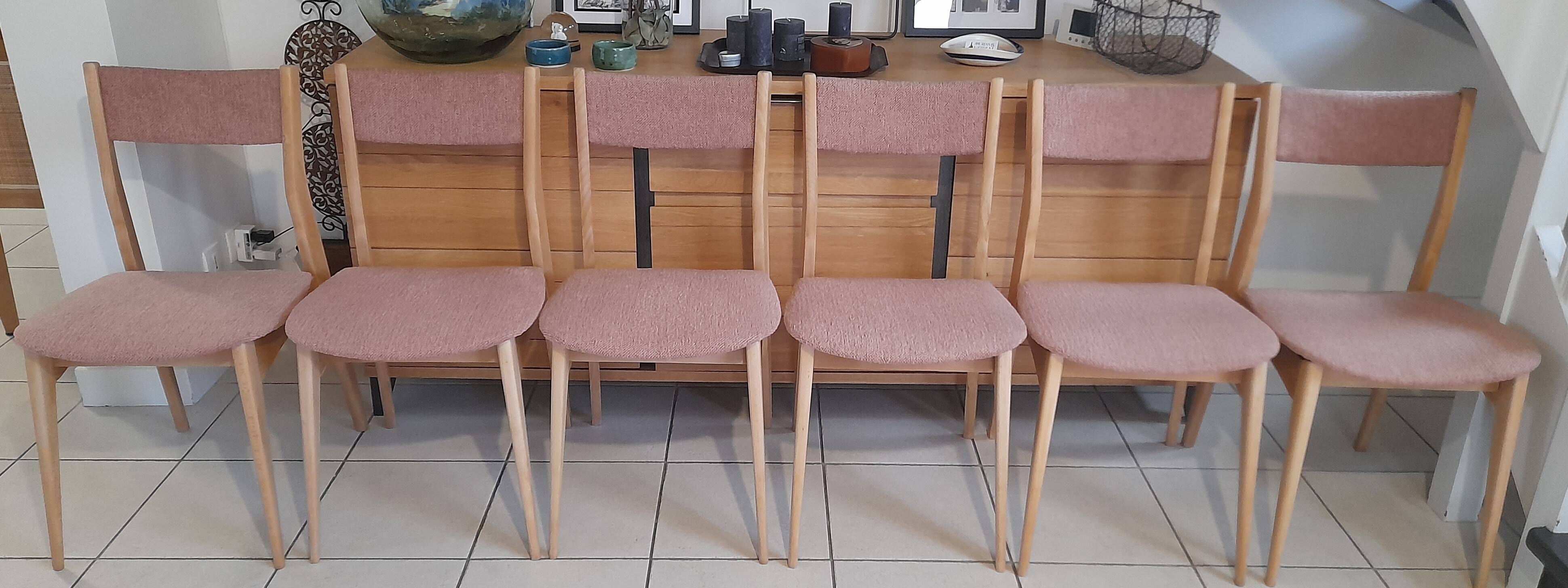 6 original Scandinavian chairs in light solid wood