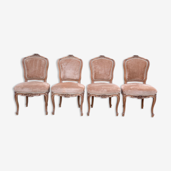 Louis XV style chairs carved wood nude velvet