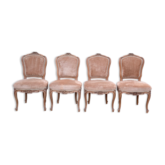 Chaises de style Louis XV bois sculpté velours nude