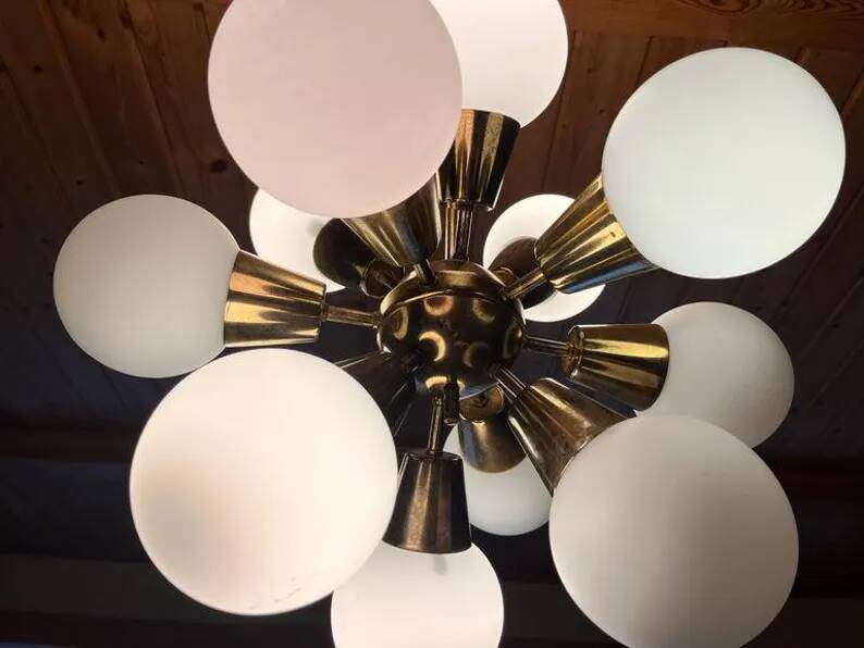 Space Age brass Design Chandelier Sputnik by Kamenicky Senov, 1970s