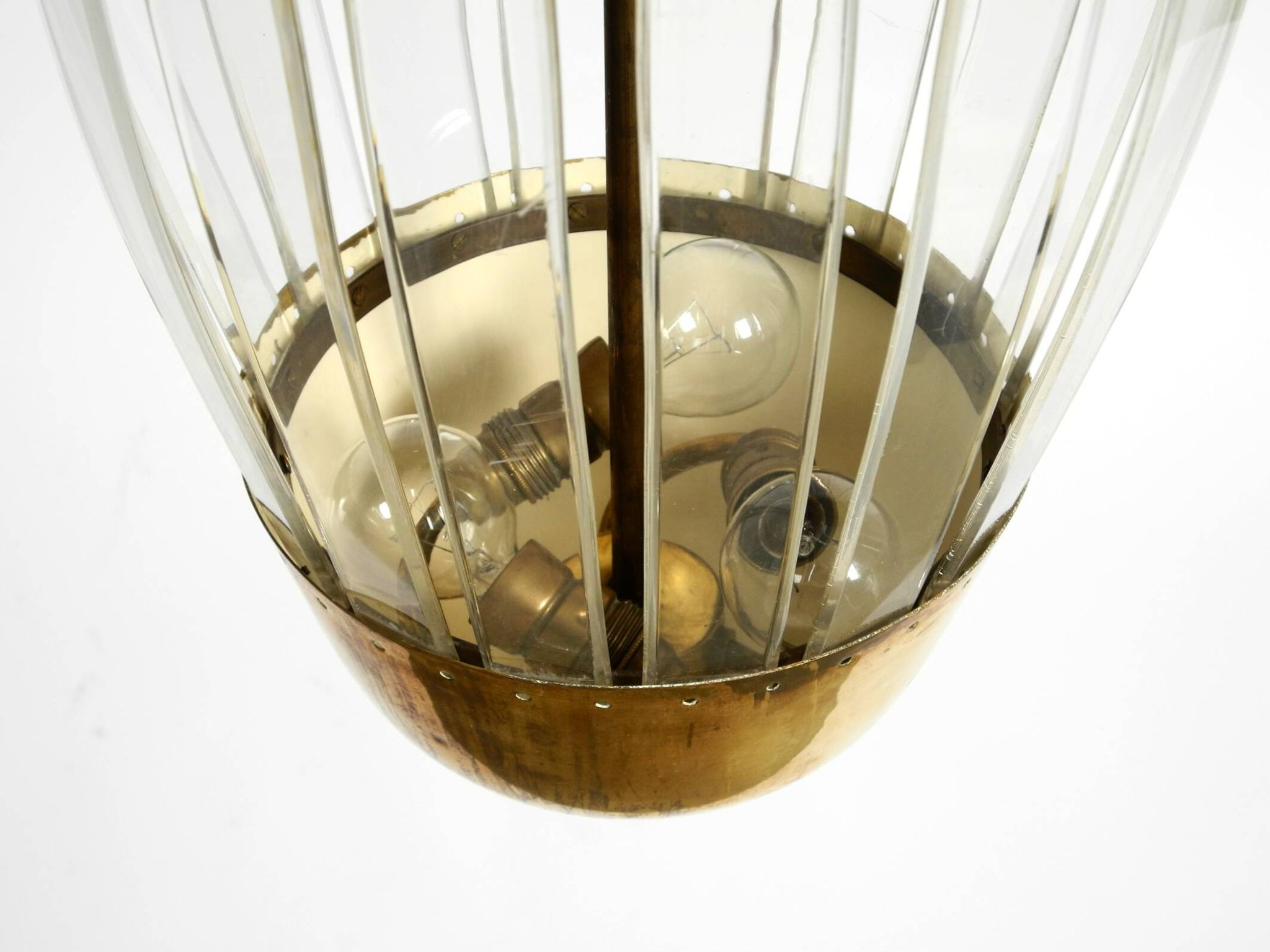 Mid-Century Pendant Lamp by Vereinigte Werkstätten, in Brass and Plexiglass