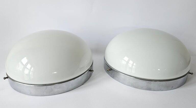 Set of Two Rare Chrome Bauhaus Flush Mount, Ceiling or Wall Lamps, 1930s