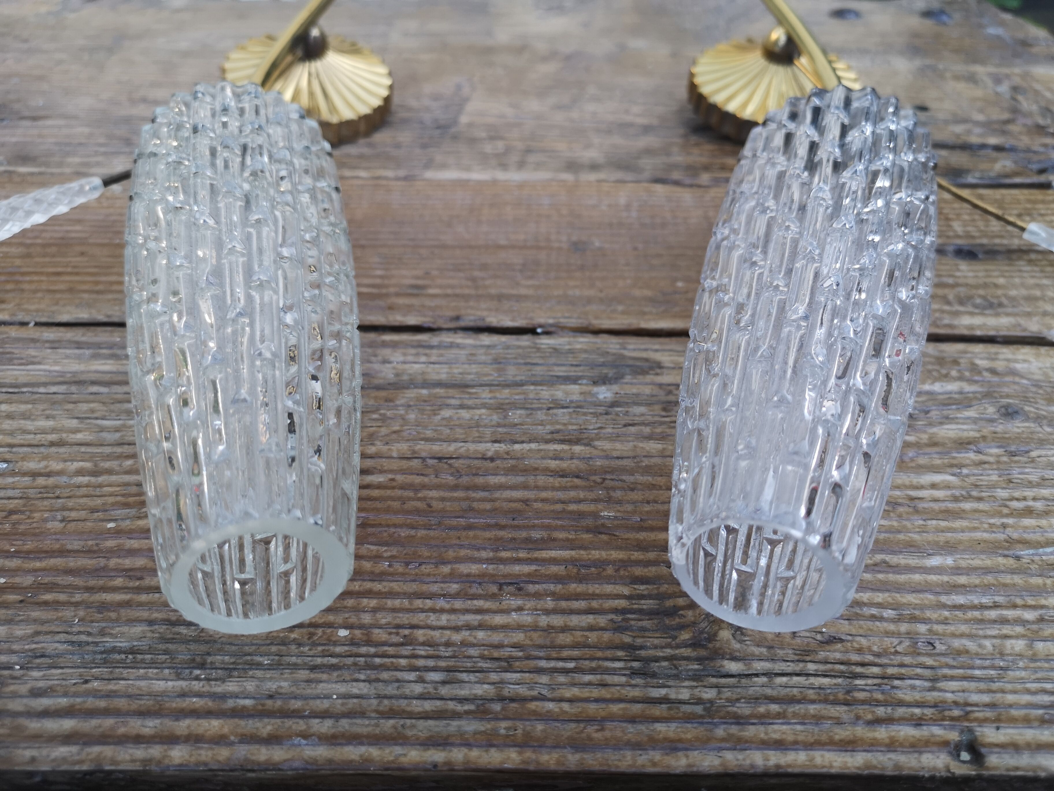 Vintage brass sconces and moulded glass wheat spikes