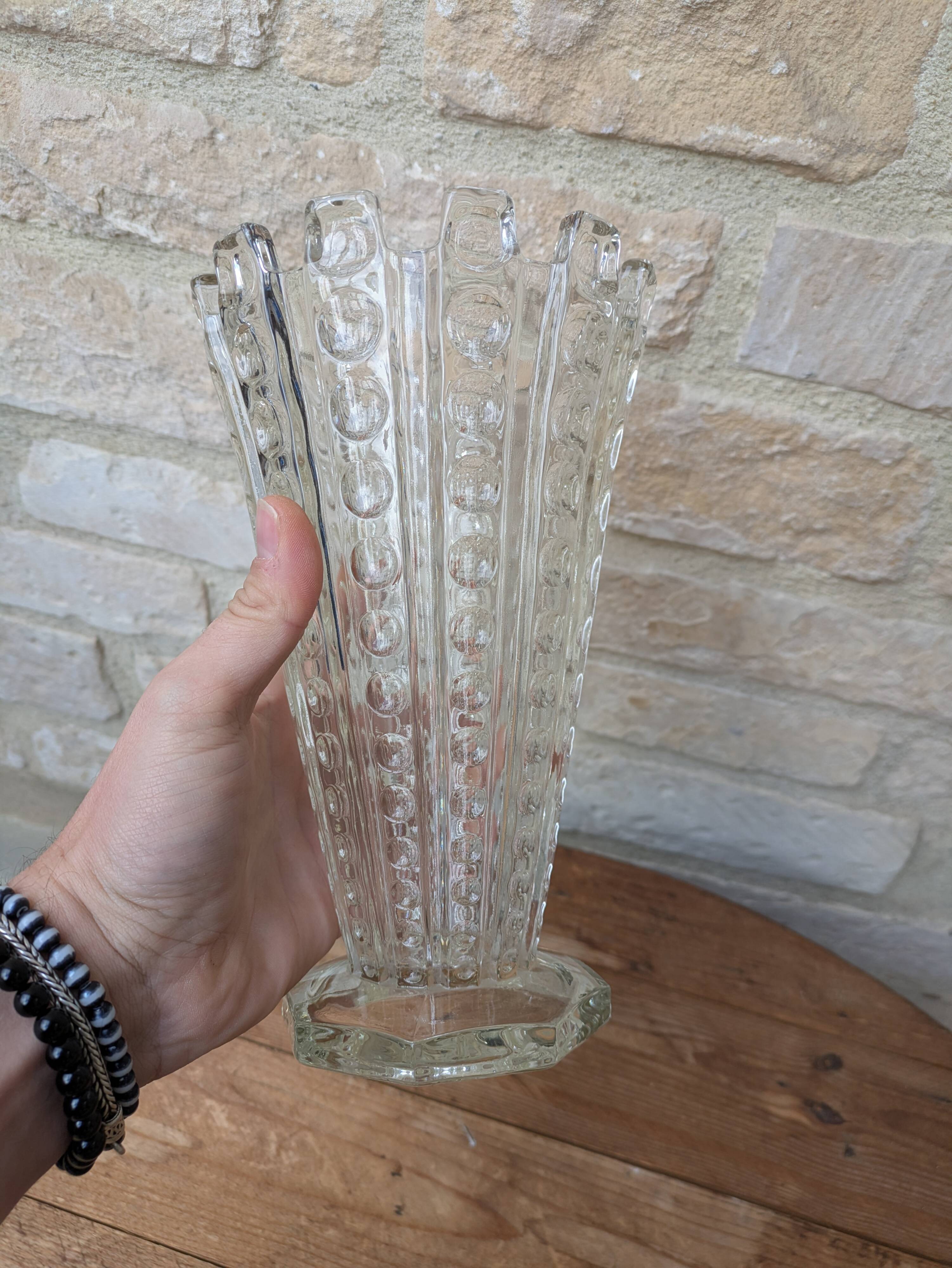 Antique pressed glass vase art deco style sklo union