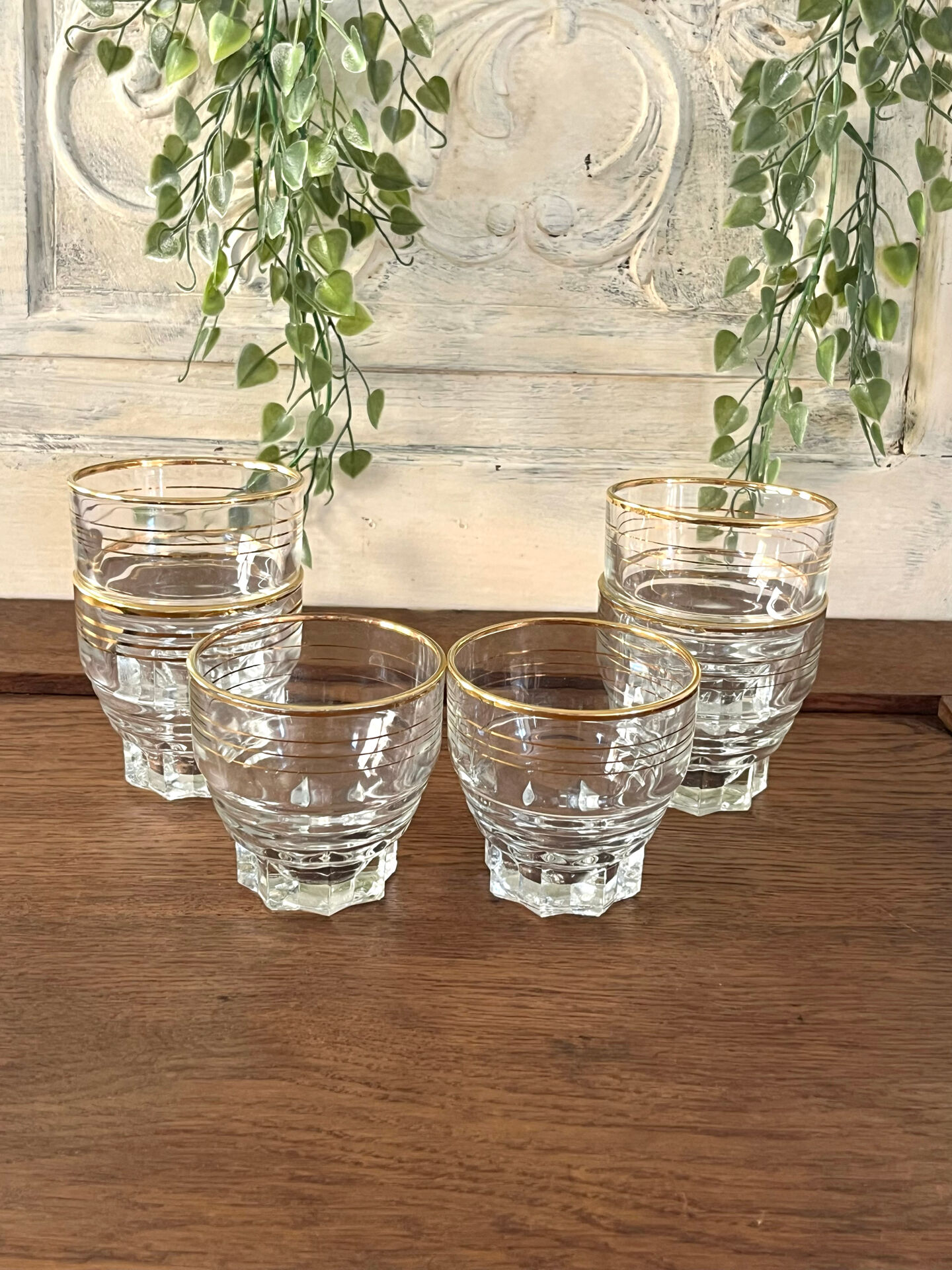 Verres en verre vintage avec bord doré, ensemble de 6