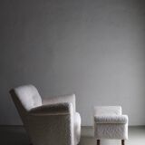 White faux shearling ottoman | 1960s