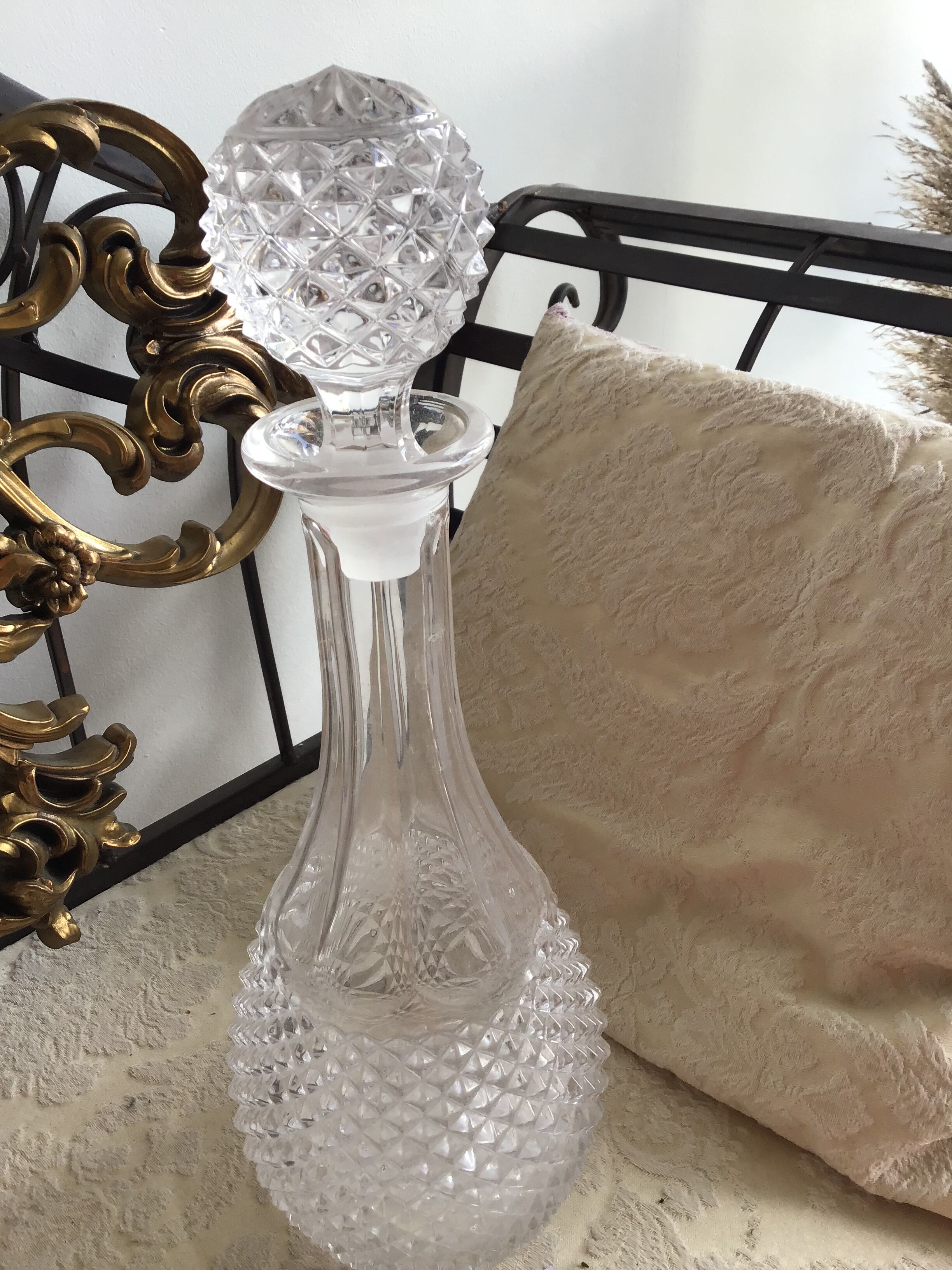 Crystal and glass wine decanter