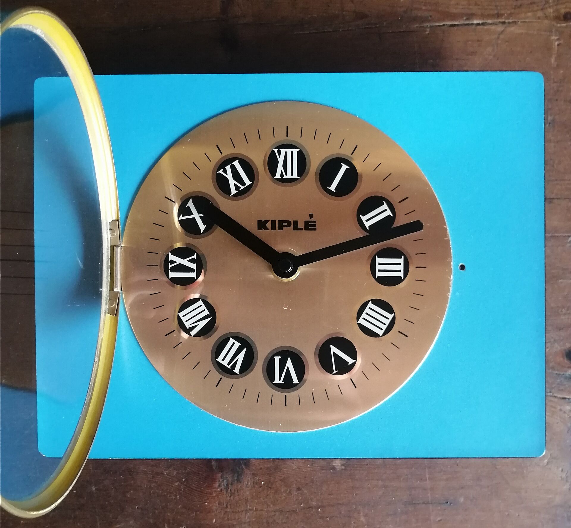 Vintage formica clock silent rectangular wall clock "Blue Kiple"