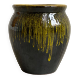 Petit vase en céramique vintage avec glaçure goutte à goutte jaune